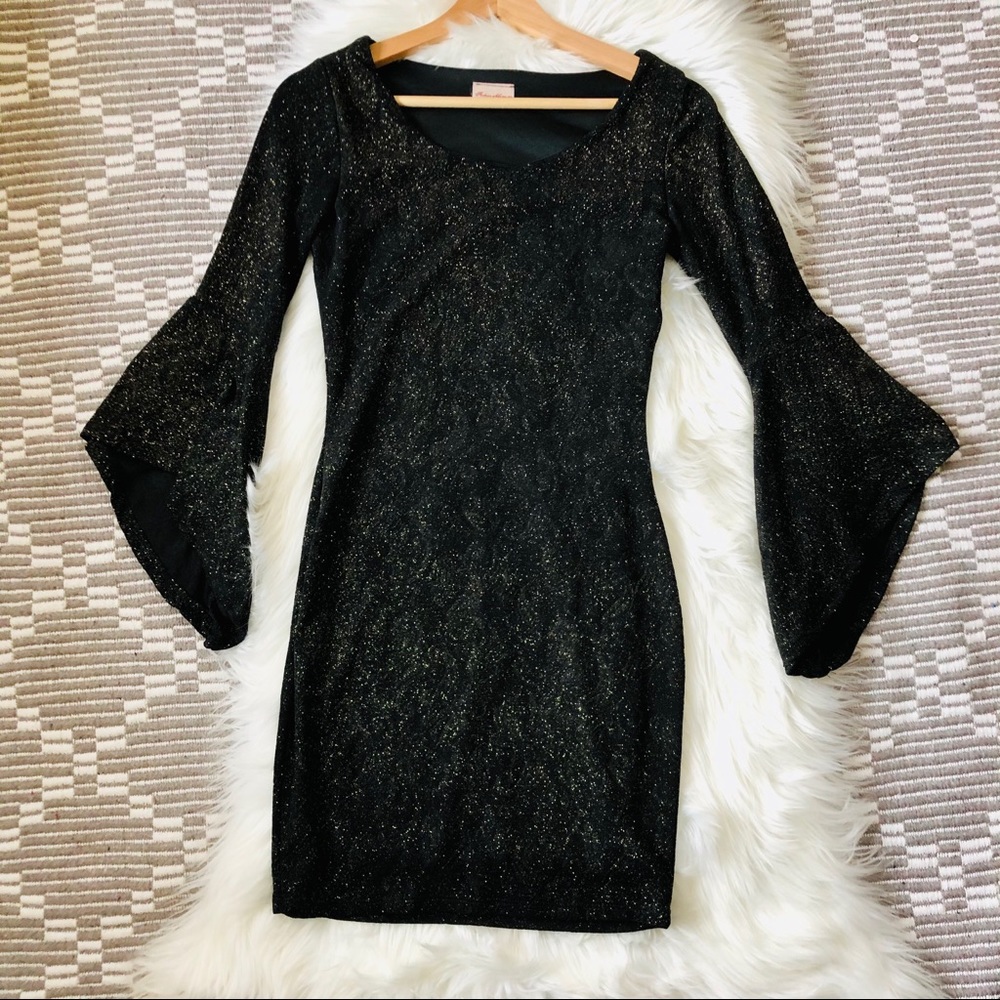 Fashion Magazine Black Shimmer Midi Dress S